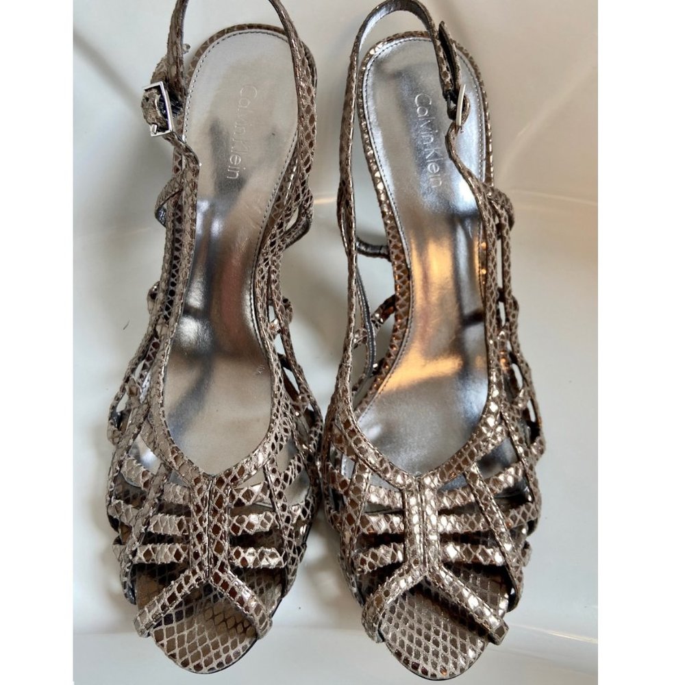 Calvin Klein Metallic Cut out Peep Toe Heels
